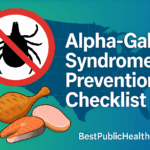 “Alpha-Gal Syndrome 2025 prevention checklist with safe foods and U.S. map”