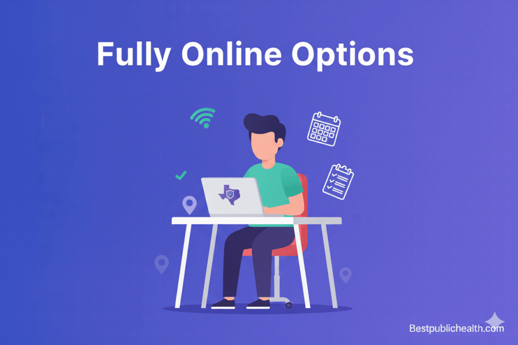 Illustration of studying online for an MPH in Texas