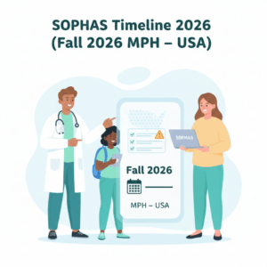 SOPHAS timeline 2026 hero graphic for Fall 2026 MPH applications in the USA
