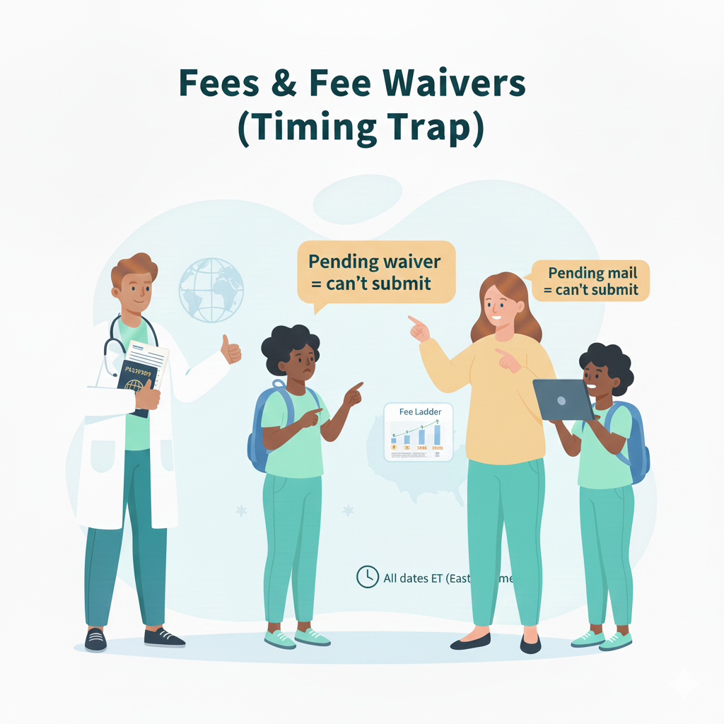 SOPHAS fees and fee waiver timeline and how a pending request can block submission