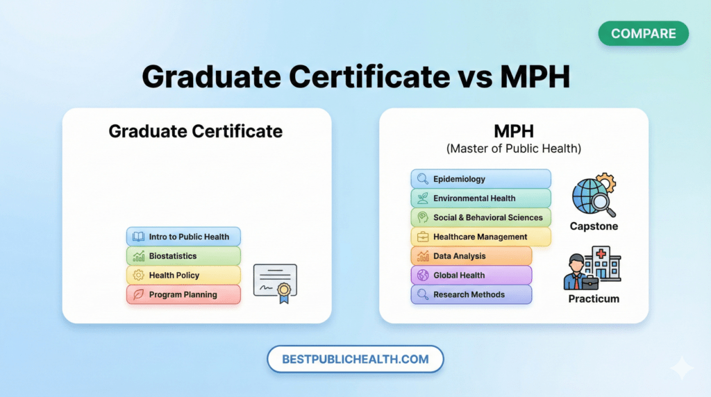 Graduate certificate vs MPH comparison for public health study paths.