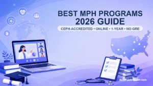 Best MPH Programs 2026 guide featured image with online learning, checklist, and U.S. map illustration